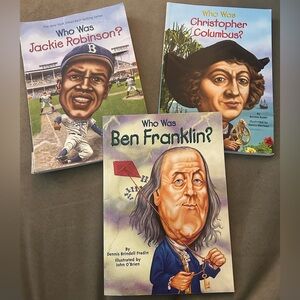 Bundle 3 Who Was Books: Jackie Robinson, Christopher Columbus, Ben Franklin Kids